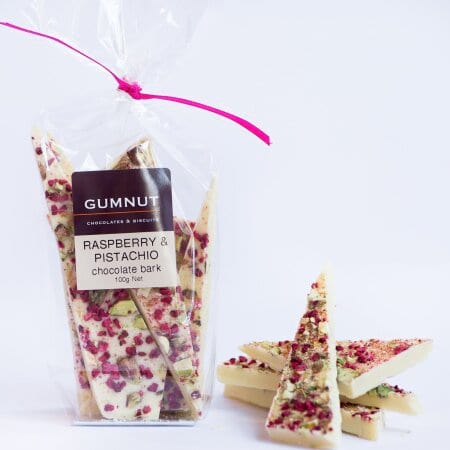 White chocolate bark with Raspberries and Pistachio